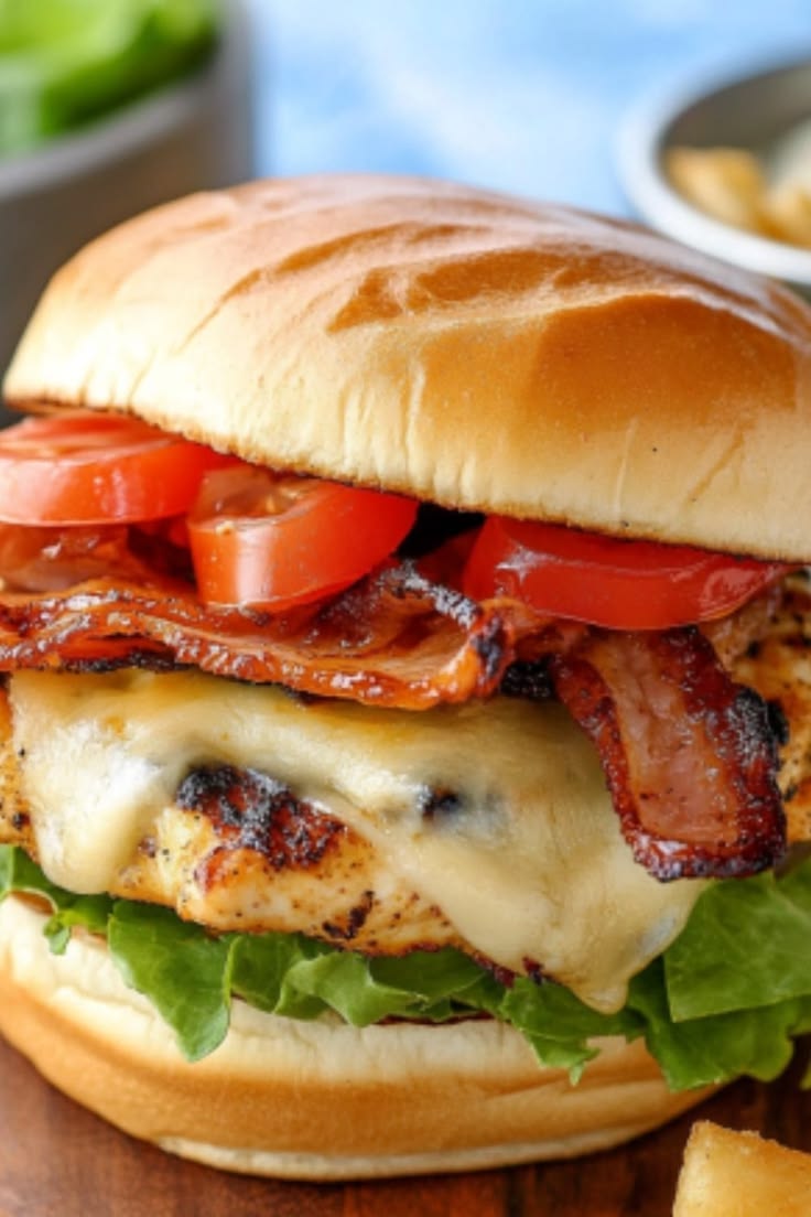 Chicken Burger with sausage and cheese
