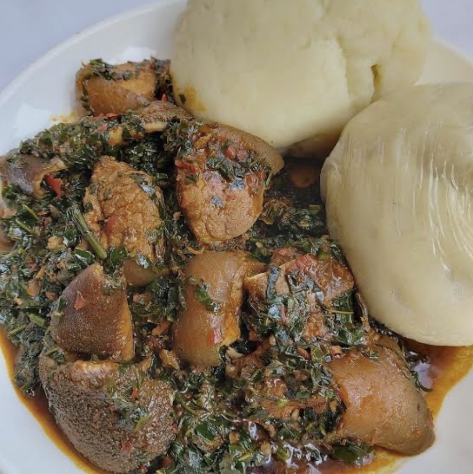 Pounded Yam And Vegetable Soup
