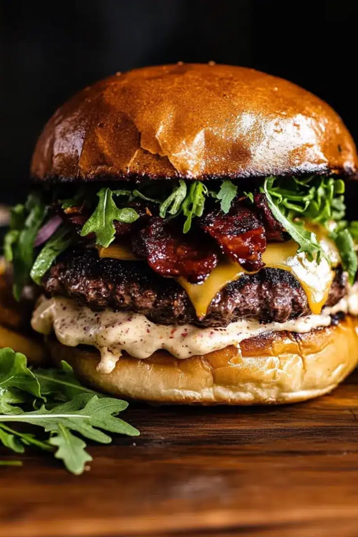 Beef Burger with Sausage and Cheese