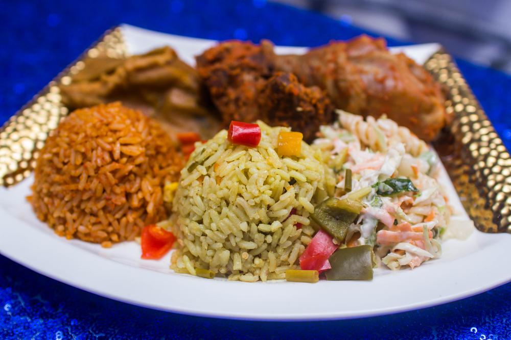 Jellof Rice & Fried Rice with Chicken And Coleslaw