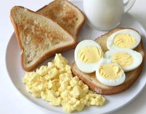Boiled Egg Toast, Milo, Tin Milk & choice of Eggs,