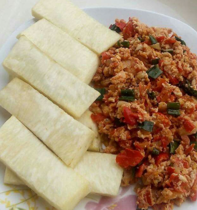 Fried Yam with Egg Sauce