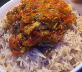 White rice and beans with fish sauce