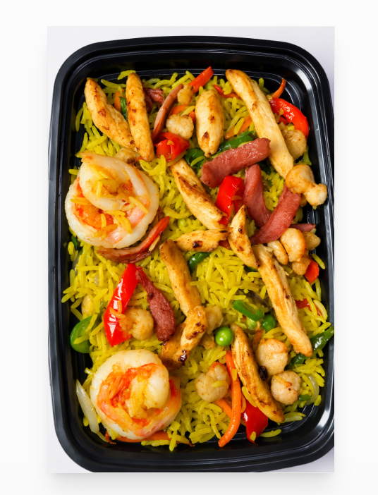 Seafood rice with 2 prawns, 2 snail, shrimps, calamari, crab