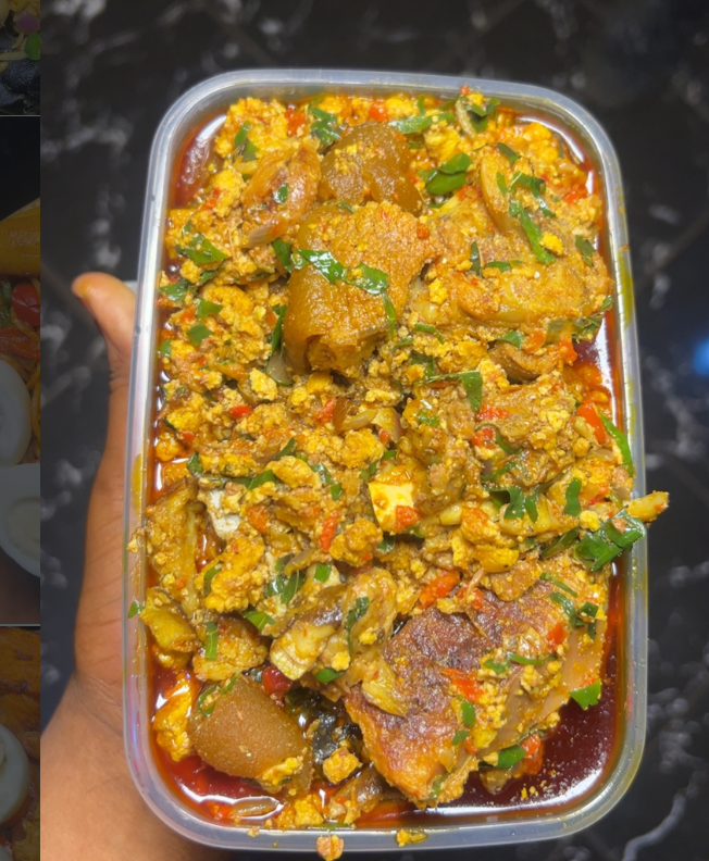 Egusi Soup (2 goat meat, 2 beef, kpanla, ponmo, stockfish & dry fish)