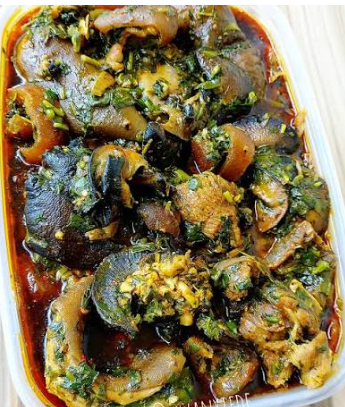 Afang Soup (periwinkle, 2 goat meat, 2 beef, kpanla, ponmo, stockfish & dry fish)