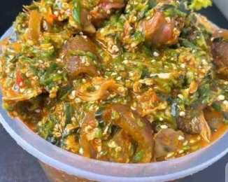 Okra Soup (2 goat meat, 2 beef, kpanla, ponmo, stockfish & dry fish)