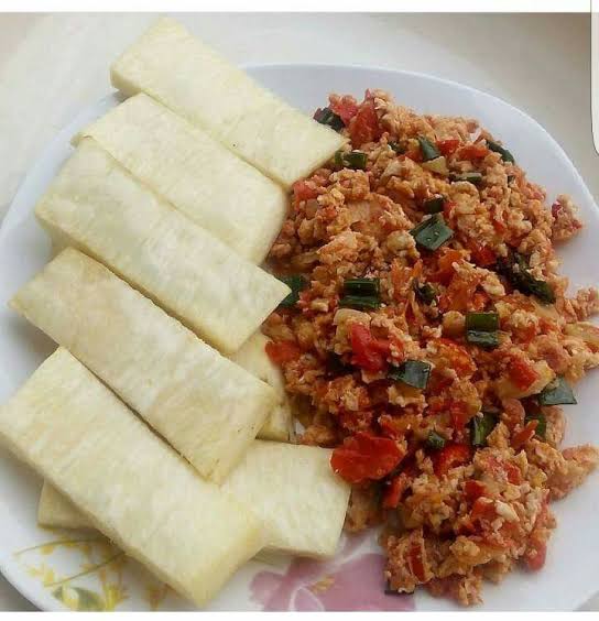 Fried Yam And Egg Sauce