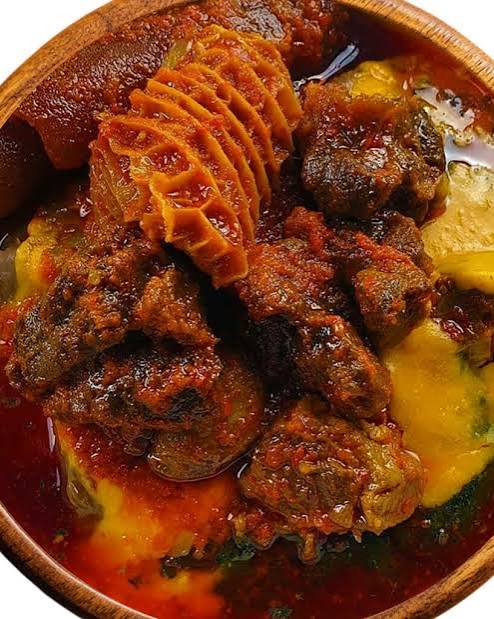 Amala, Ewedu, Gbegiri With Beef, Assorted With Kpomo