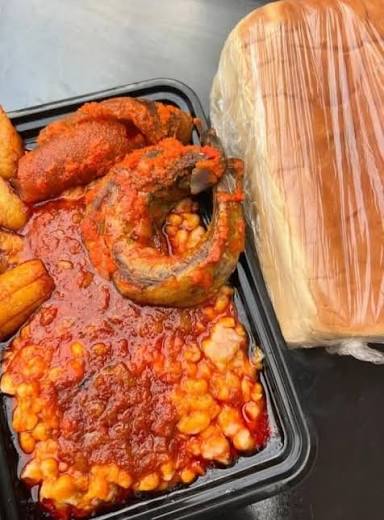 Beans, Bread, Plantain And Ponmo