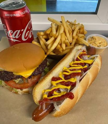 Beef burger, fries & Hotdog